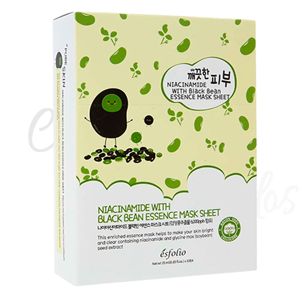 Niacinamide with Black Bean Essence Mask Sheet, Esfolio (1 Pack of 10 Sheets)