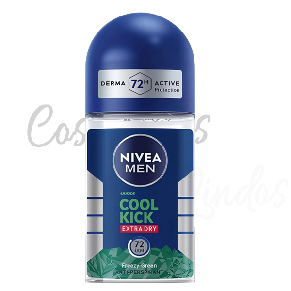 3Pcs Nivea Men Cool Kick Extra Dry Roll-On - 72h Anti-Perspirant Freezy Green - 50ml