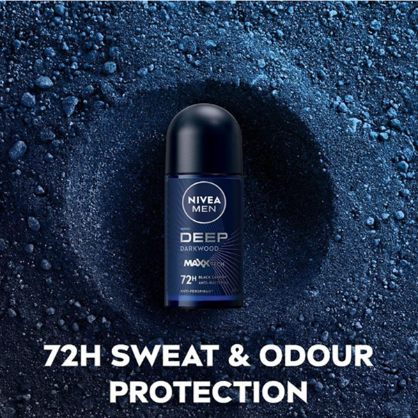 3Pcs Nivea Men Deep Darkwood Roll On Anti-Perspirant 72Hr 50ml