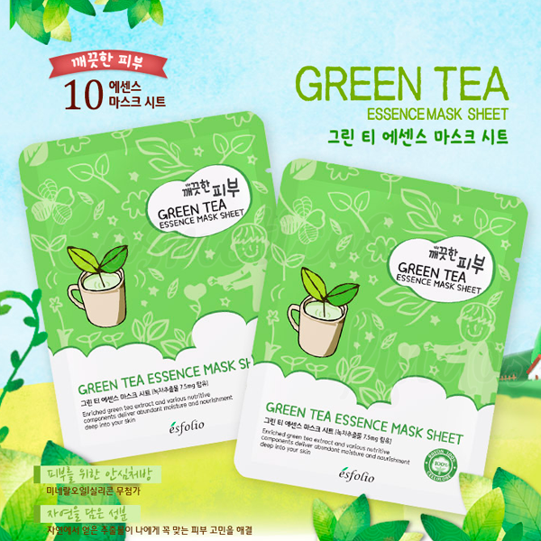 Green Tea Essence Mask Sheet, Esfolio (1 Pack of 10 Sheets)