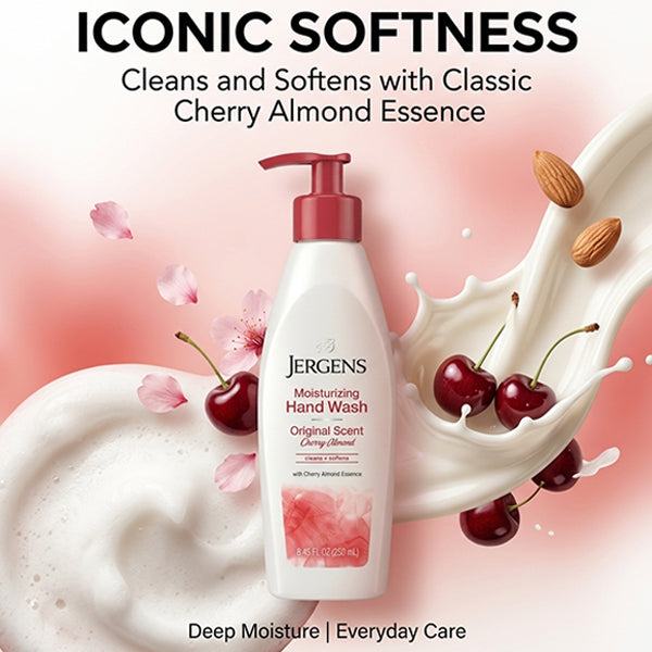 Jergens Cherry Almond Moisturizing Hand Wash Liquid Soap 8.45oz 250ml Pump