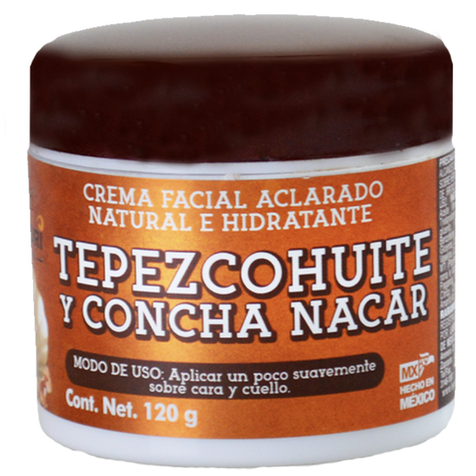 Crema facial aclarado natural e hidratante tepezcohuite y concha nacar