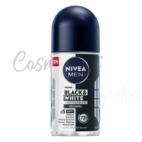 3Pcs Nivea Men Black & White Invisible Deodorant Anti-Transpirant ROLL-ON, 50 ML