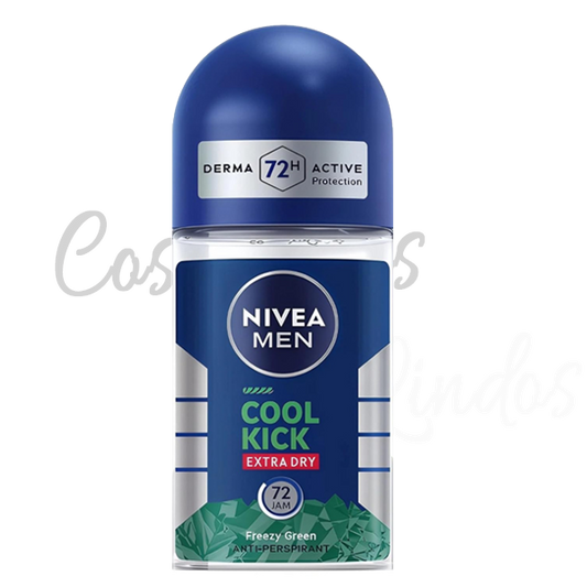 3Pcs Nivea Men Cool Kick Extra Dry Roll-On - 72h Anti-Perspirant Freezy Green - 50ml