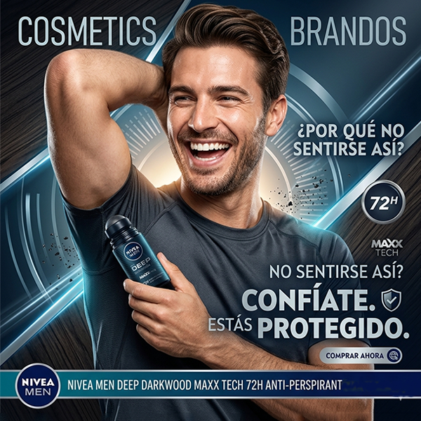 3Pcs Nivea Men Deep Darkwood Roll On Anti-Perspirant 72Hr  50ml