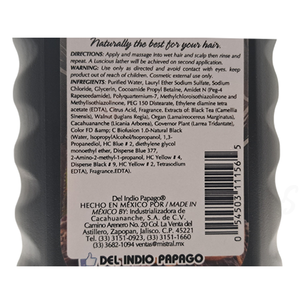 Del Indio Papago Organo Nogal & Black Tea Shampoo  Grey Hair Free  1.1L