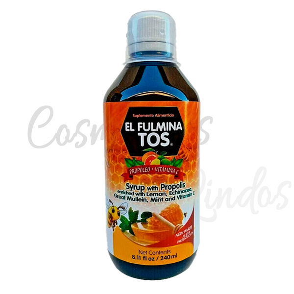 Jarabe para la tos&nbsp;&nbsp;FULMINA TOS&nbsp;con Propóleo enriquecido con Limón, Equinácea Gordolobo, Menta y Vitamina C&nbsp; 240ML


FULMINA TOS cough syrup with Propolis enriched with Lemon, Echinacea Mullein, Mint and Vitamin C 240ML