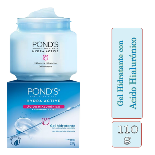 Pond's Hydra Gel Hidratante 110g con ácido hialurónico

El Gel Hidratante Facial Pond's Hydra Active con ácido hialurónico te proporciona 24 horas de hidratación continua sin sensación grasosa
Este Gel Hidratante Facial sin aceite mineral tiene una textura ligera y es adecuado para todo tipo de piel
Este fresco gel hidratante Ponds contiene un complejo de 4 tipos diferentes de ácido hialurónico y vitaminas E y B3, para lograr una hidratación más intensa en diferentes capas de la piel
Este gel hidratante te 