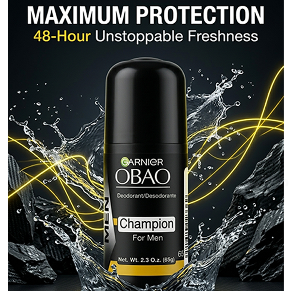 3Pcs Garnier Obao Men Champion Roll On Deodorant 2.3oz 65g Antiperspirant Sweat