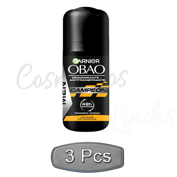 3Pcs Garnier Obao Men Champion Roll On Deodorant 2.3oz 65g Antiperspirant Sweat
