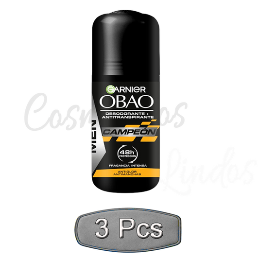 3Pcs Garnier Obao Men Champion Roll On Deodorant 2.3oz 65g Antiperspirant Sweat
