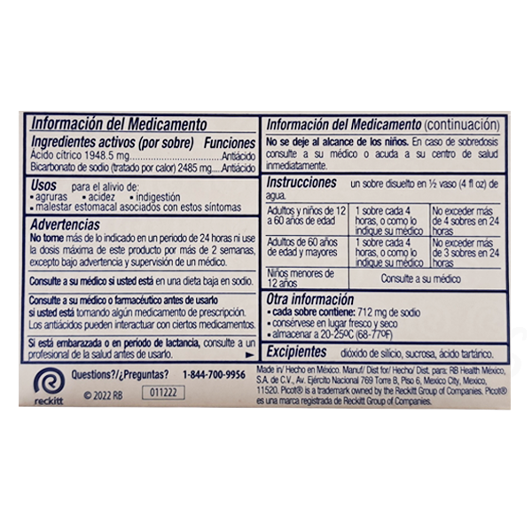 Sal de Uvas Picot Antacid Effervescent Powder - 12 Packets - Fast Stomach Relief