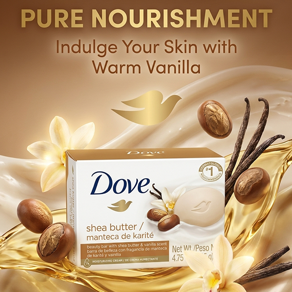 Dove Shea Butter Soap Bar 4.75oz 135g Warm Vanilla Moisturizing Body Cleanser