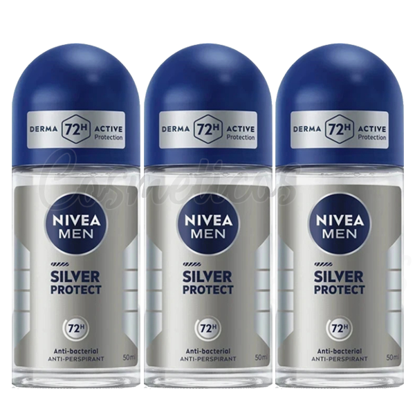 3Pcs Nivea  Silver Protect Deodorant Anti-Transpirant ROLL-ON, 50 ML