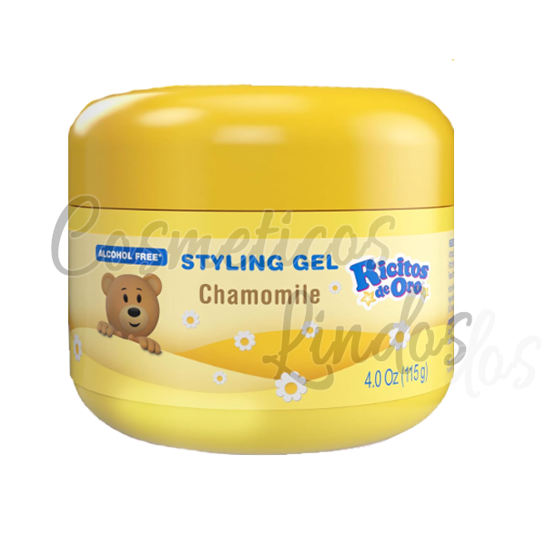Ricitos de Oro Styling Gel  de Manzanilla  4.0 Oz
Manzanilla Ricitos de Oro Hair Gel es un producto ideal para el cabello del bebé debido a su fórmula enriquecida con Manzanilla que ayuda a nutrir y fortalecer el cabello, dejándolo brillante y suave.
Este paquete incluye un Producto Capilar de 4.0 Oz de Ricitos de Oro con una fórmula enriquecida de Extracto de Manzanilla.
Este Aclarante de Ricitos de Oro es sin alcohol para no resecar el cabello, no graso y no pegajoso, con una fórmula suave para uso diario