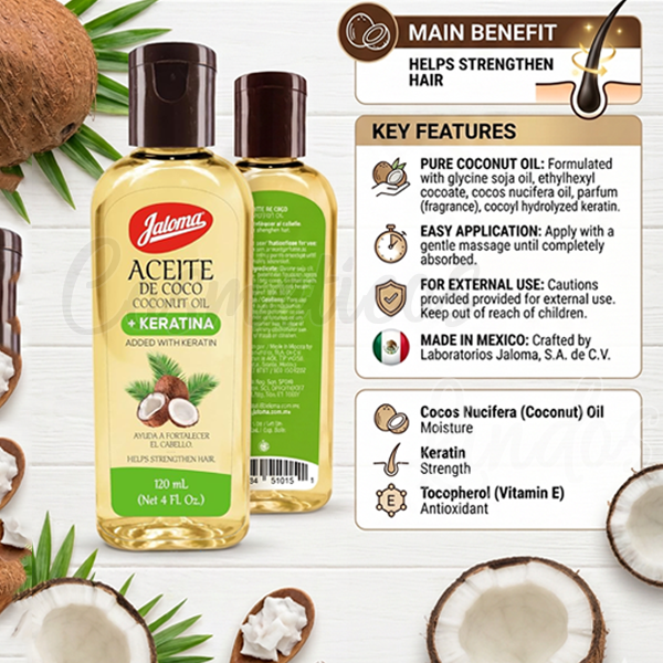 3Pcs Coconut Oil whith Keratina Jaloma 120ml Exp 08/27