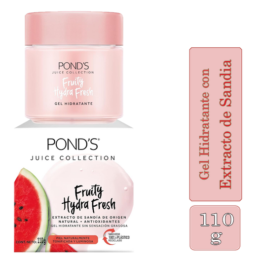 Pond's Fruity Hydra Fresh , Gel Hidratante de Sandía, 110g

Con extracto de sandía de origen natural + antioxidantes
Gel hidratante sin sensación grasosa
Sin alcohol ni parabenos añadidos
Ayuda a fortalecer las fibras de colágeno y elastina